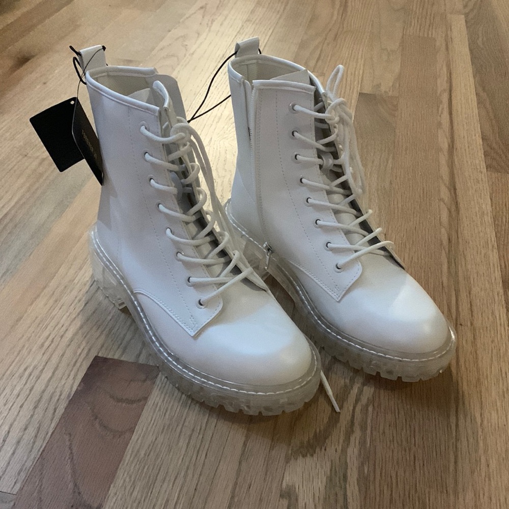 White lace-up combat boots